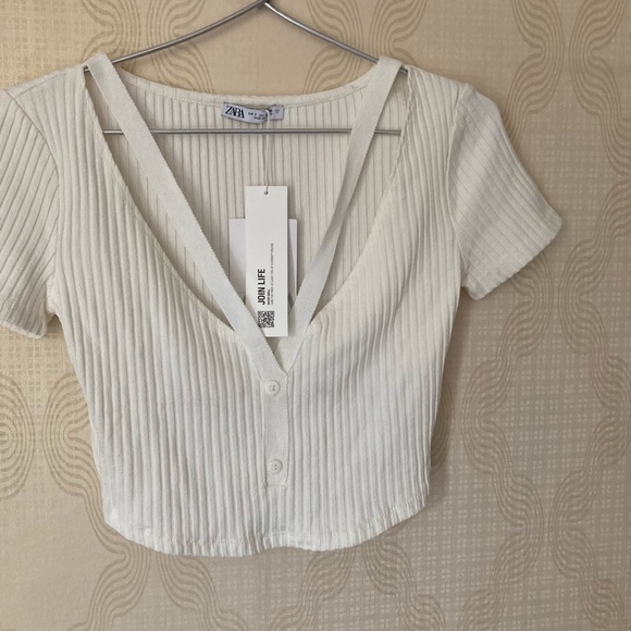 ZARA White Ribbed Crop Top - Picture 5 of 5